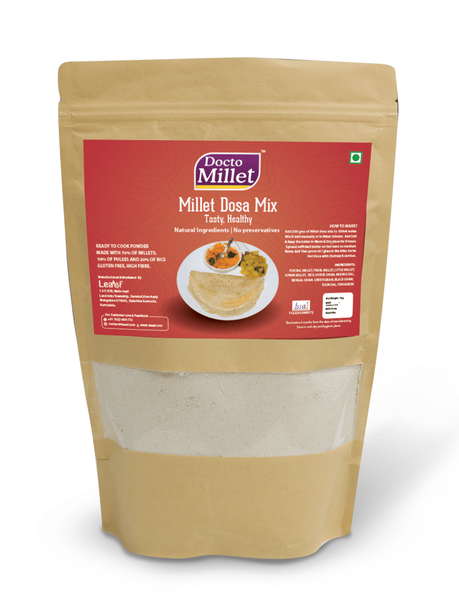 Docto Millet™ Dosa Mix 150grams 100 Natural Millets READY TO COOK